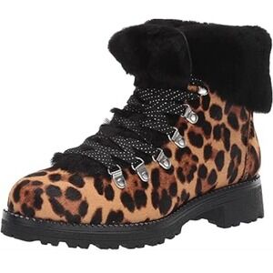 J. Crew Nordic Leopard Print Sherpa Lined Calf Hair Hiking Boots Womens Size: 7